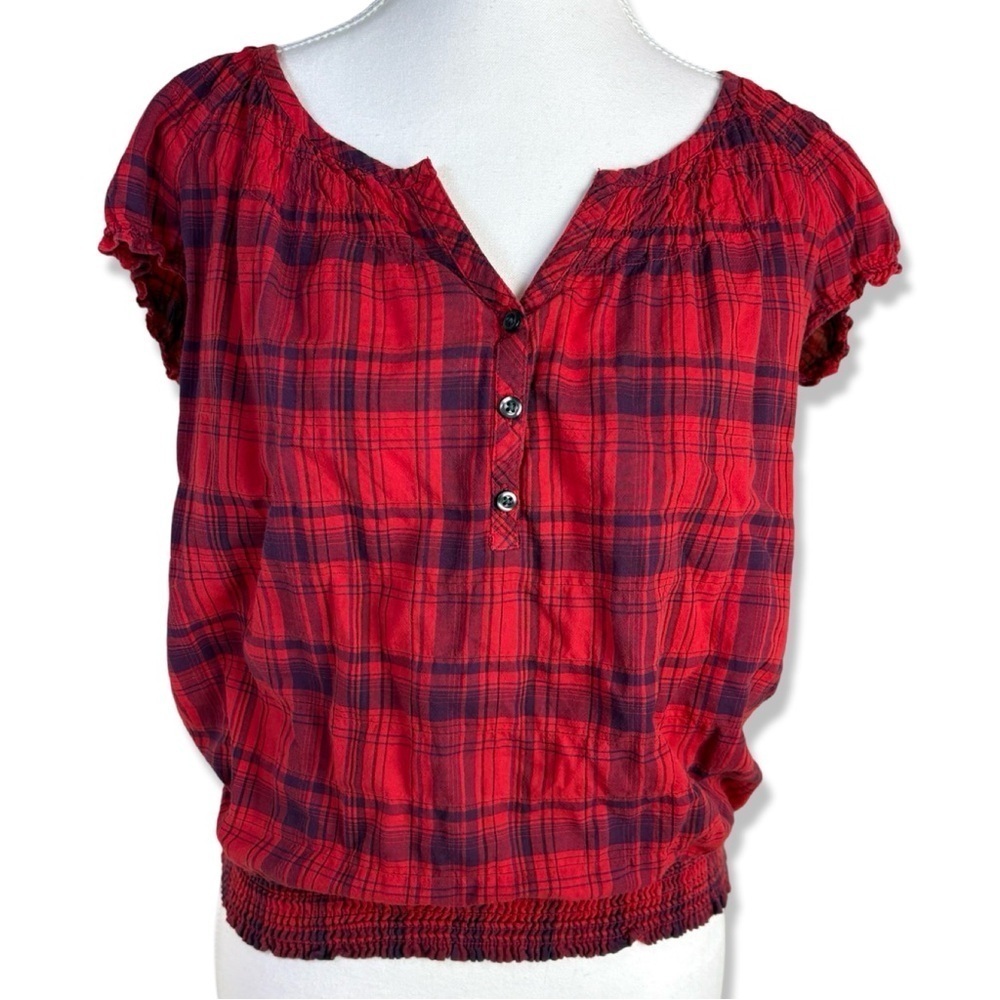 Old Navy Short Sleeve Tartan Plaid Blouse